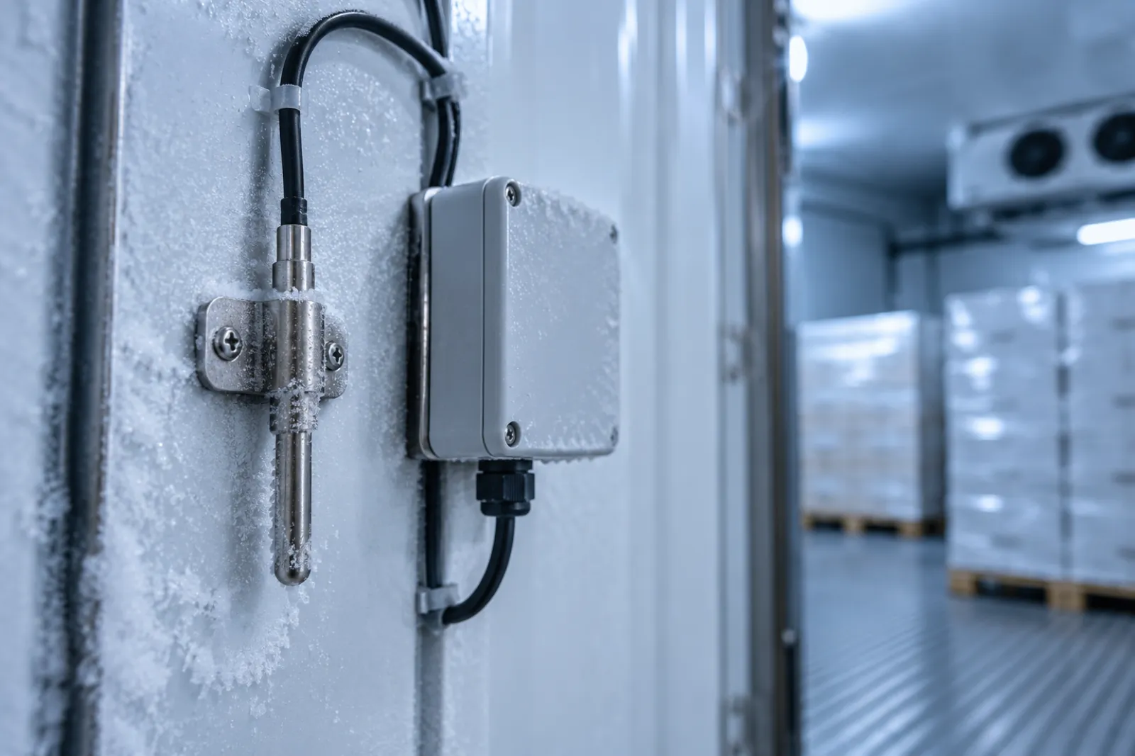 Illustrative image of a temperature data logger placed inside a shipment